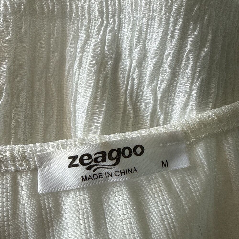 Zeagoo White Textured Crew Neck Shirt Short Sleeve Size Medium - Picture 4 of 4